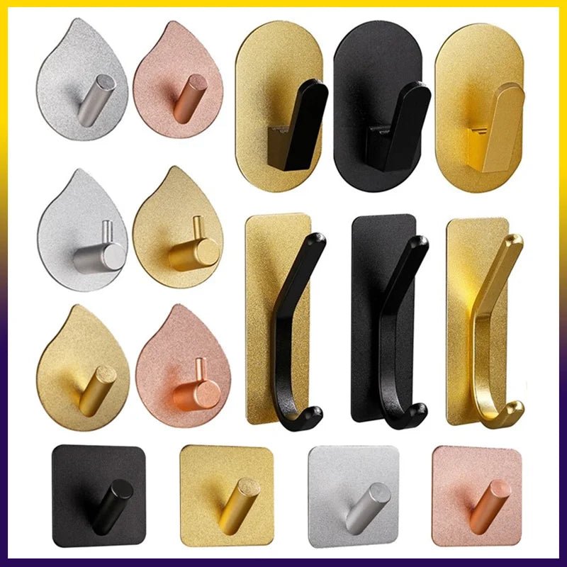 Self-adhesive Bathroom Hook Towels Rack Wall Stickers Steel Hooks For Wall Glue Adhesive Hanger Robe Shower Accessories