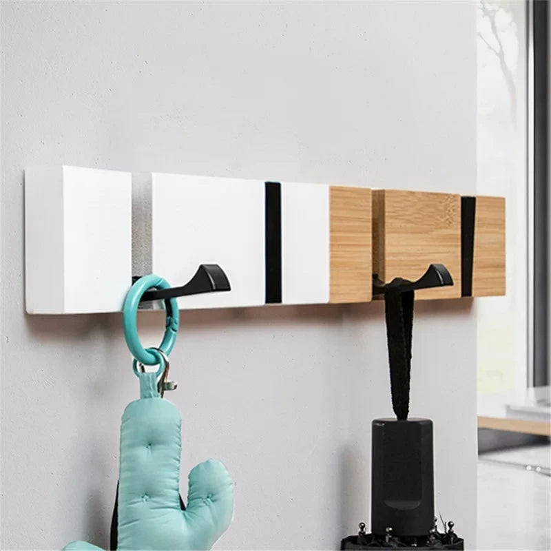 Foldable Bamboo Wall-Mounting Clothes Hooks Household Clothes Shelf Towel Coat Hook Door Hangers Bathroom Rack