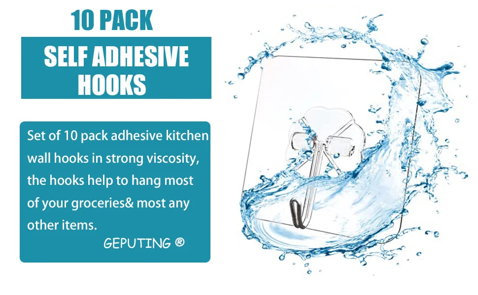 Waterproof and Oilproof Wall Hooks, Sticky Hooks for Kitchen Bathroom Shower Door Outdoor Wall Hanging Door Self-adhesive