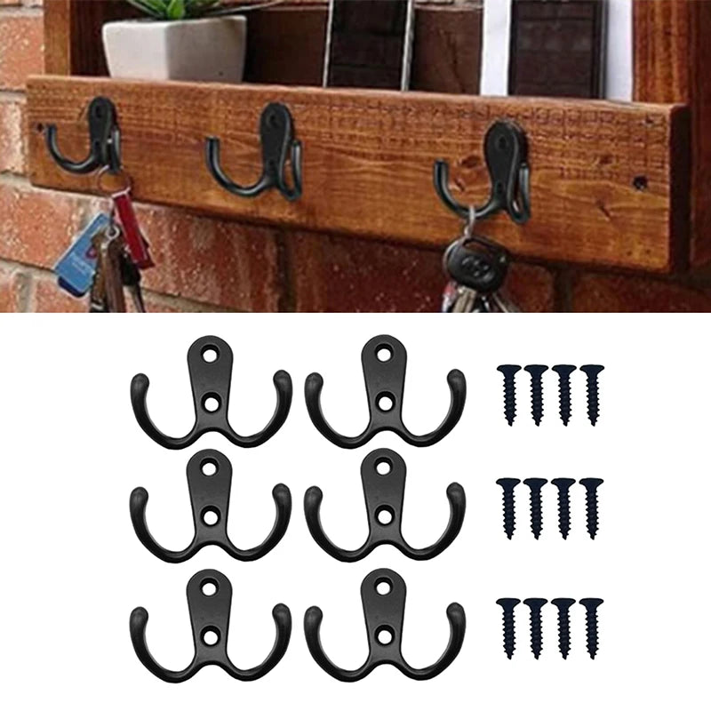 6pcs Coat Hooks Wall-Mounted Towel Hanger For Coat Hats Clothing Home Storage Hooks Wall Double Hook Towel Hanger