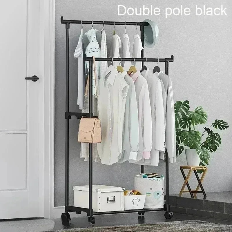 Simple shoe and hat integrated storage rack single double rod with wheel drying rack multi-layer storage coat rack
