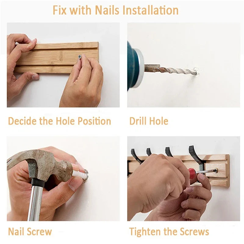 3/4/5 Hook Wooden Coat Rack Hook Wall Mounted Hat Clothes Hanger Rack Rail Organizer for Entryway Bathroom Bedroom Kitchen Decor