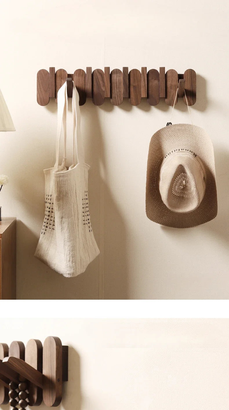 Luxury Wall Coat Rack Walnut Wood Clothes Dress Hanger Hooks Backpack Coat Pants Interior Furniture Bedroom Clothing Storage