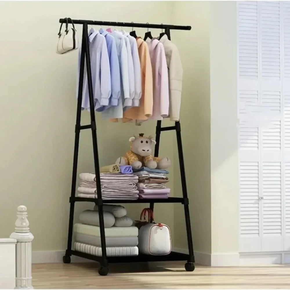 Portability Coat and Hat Rack with Wheels Floor Stand Multi-layer Storage Rack Large Capacity Space Saving Hanging Clothes Stand