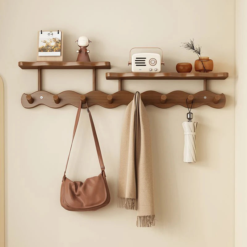 Entryway Wall Mounted Coat Rack Multi-Functional Hooks Organizer with Shelf for Hanging Clothes, Scarves Bags Keys
