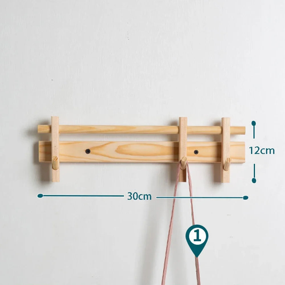 New Solid Wood Hanging Coat Rack Movable Hooks Coat Rack EntryCoat Hooks No Punch Entrance Entrance Log Coat Rack Hanging Wall