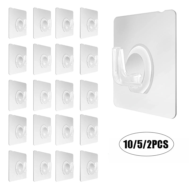 10/5/2Pcs Transparent Wall Hooks Hangers Self Adhesive Door Wall Hangers Hooks Suction Heavy Load Rack for Kitchen Bathroom