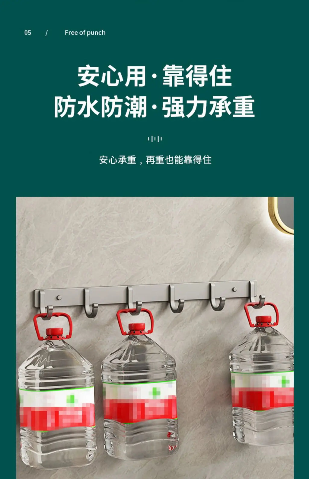 Modern Minimalist Kitchen Space Aluminum Coater Hook Hook Wardrobe Wall Mounted Row Hook Hook Clothes Coat Hook Bathroom