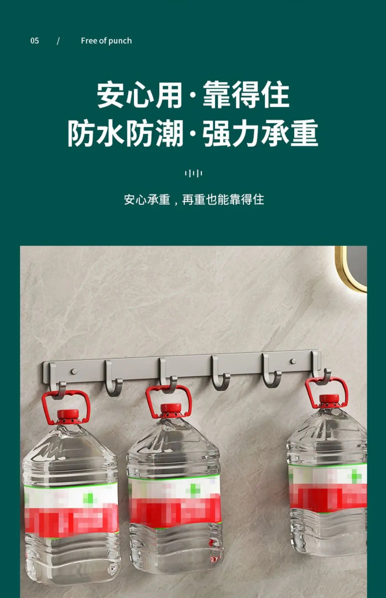 Modern Minimalist Kitchen Space Aluminum Coater Hook Hook Wardrobe Wall Mounted Row Hook Hook Clothes Coat Hook Bathroom