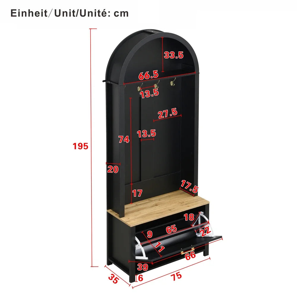 Multifunctional Modern Coat Racks Wardrobe with Shoe Rack Shelf Hooks for Entrance Hall Stable Iron Feet Convenient Storage