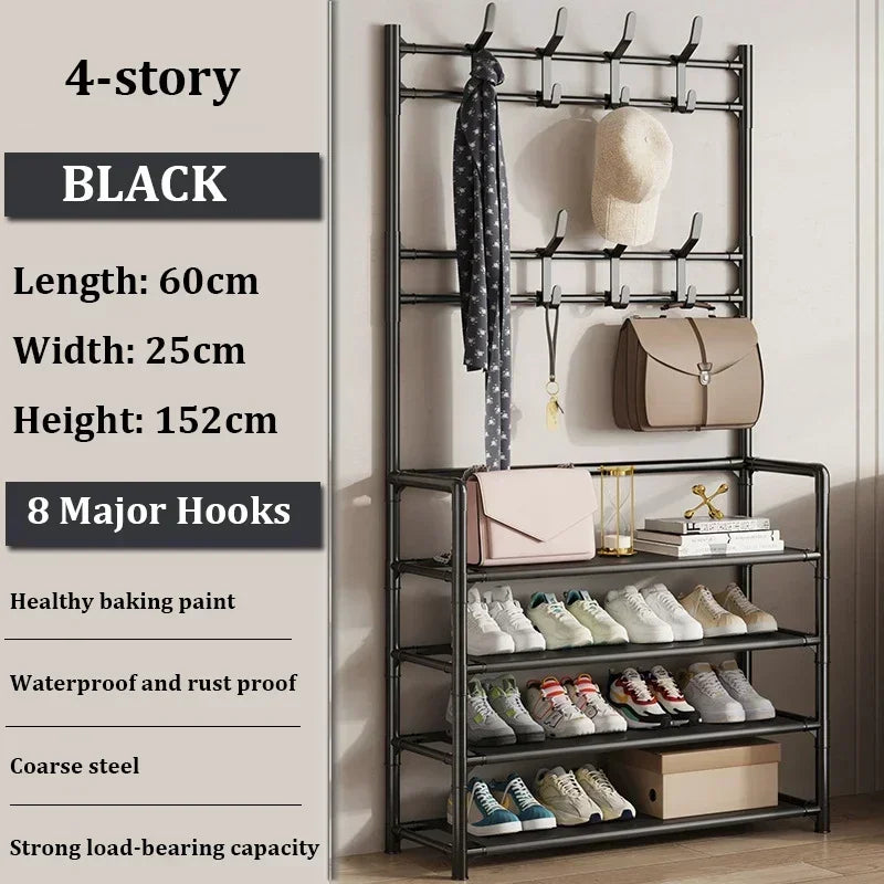 2025 Coat Shoe Rack Organizer Doorway DIY Hat And Shoes Shelf with Hooks Multipurpose Simple Metal Storage Rack Clothes Hanger