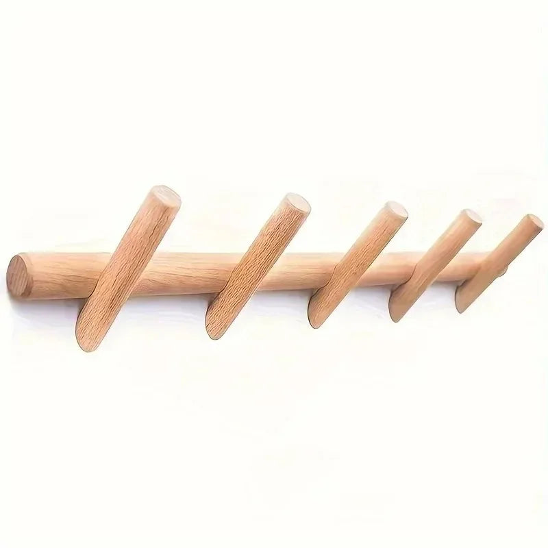 Nordic Solid Wood Coat Rack with 4/5 Hooks Wall Hanging Storage for Clothes Hat Keys Organizer Hanger Hallway Entrance Decor