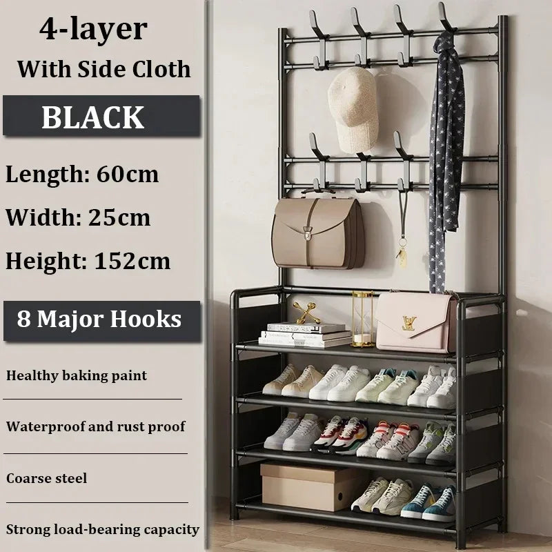 2025 Coat Shoe Rack Organizer Doorway DIY Hat And Shoes Shelf with Hooks Multipurpose Simple Metal Storage Rack Clothes Hanger