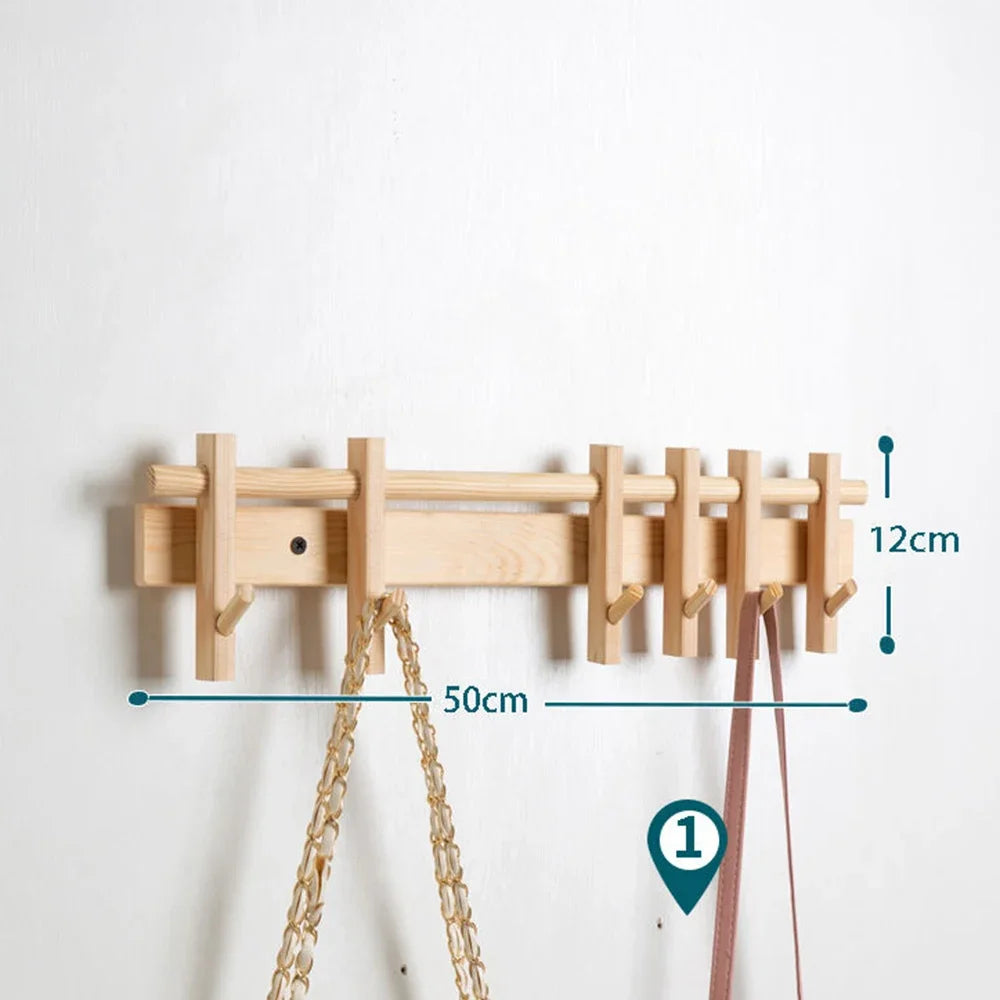 New Solid Wood Hanging Coat Rack Movable Hooks Coat Rack EntryCoat Hooks No Punch Entrance Entrance Log Coat Rack Hanging Wall