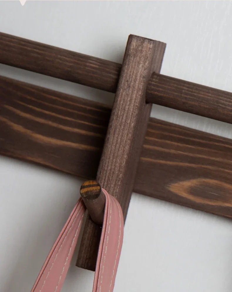 New Solid Wood Hanging Coat Rack Movable Hooks Coat Rack EntryCoat Hooks No Punch Entrance Entrance Log Coat Rack Hanging Wall