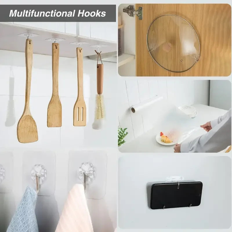 5/50pcs Transparent Stainless Steel Strong Self Adhesive Hooks Key Storage Hanger for Kitchen Bathroom Door Wall Multi-Function