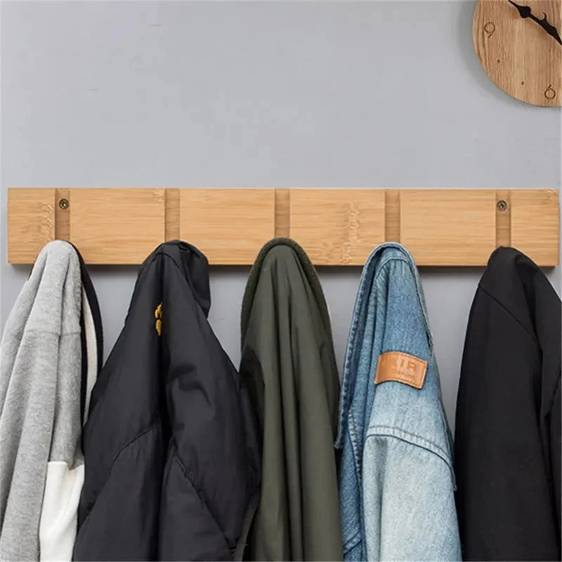 Foldable Bamboo Wall-Mounting Clothes Hooks Household Clothes Shelf Towel Coat Hook Door Hangers Bathroom Rack