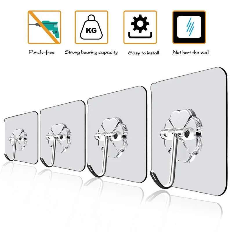 10/20 Sets Transparent Multipurpose Adhesive Hooks with 10kg Load Capacity for Bathroom Hook Kitchen and Decoration