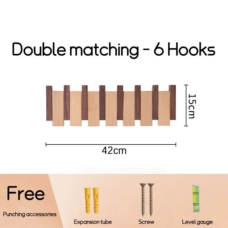 Wall Mounted Black Walnut Coat Rack Creative Hanging Hat Key Bags Holder Doorway Entrance Cloak Rack Home Decor Furniture