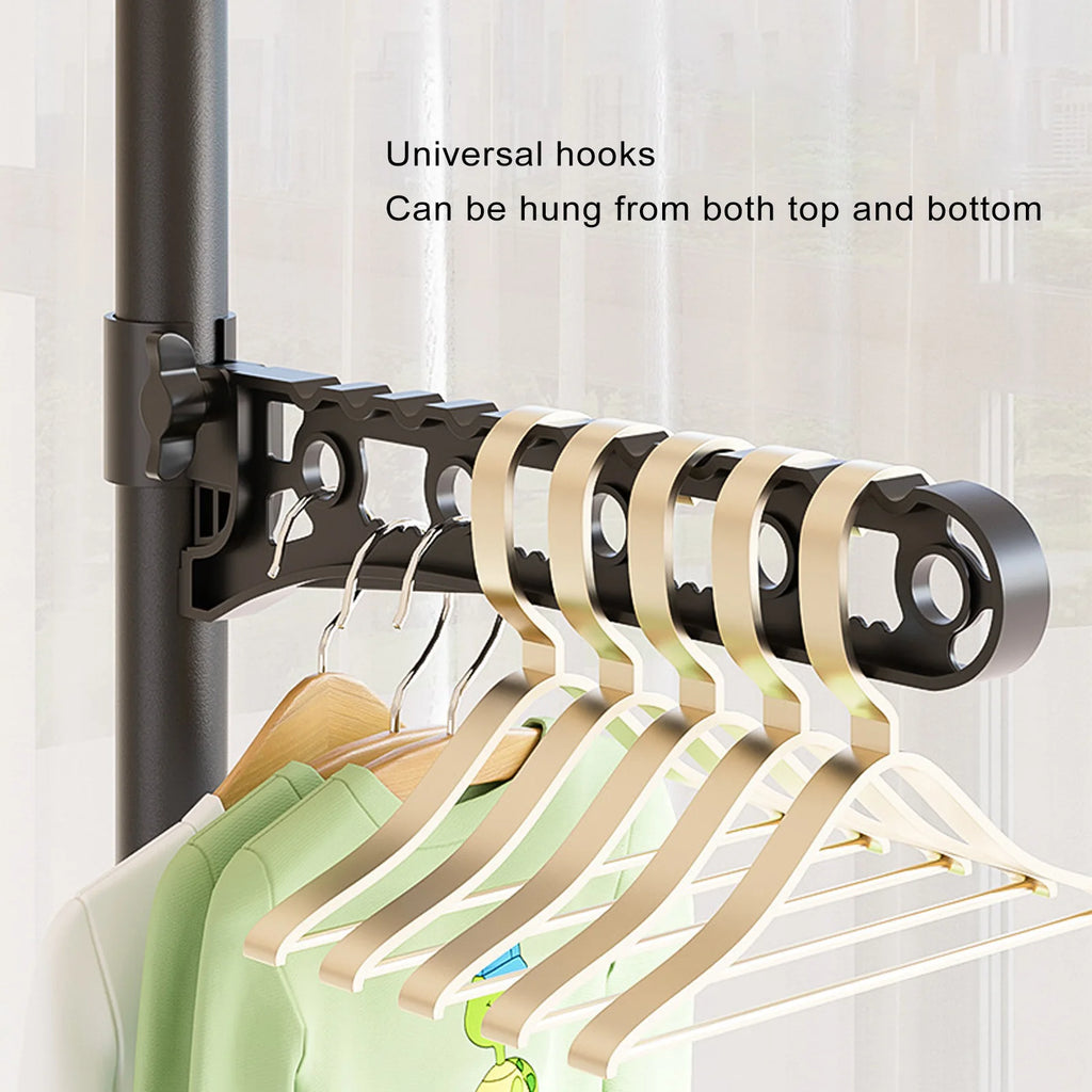 Floor Coat Hanger High Temperature Proof Floor To Ceiling Coat Rack 360 Degree Rotating with 5 Adjustable Arms for Laundry Room