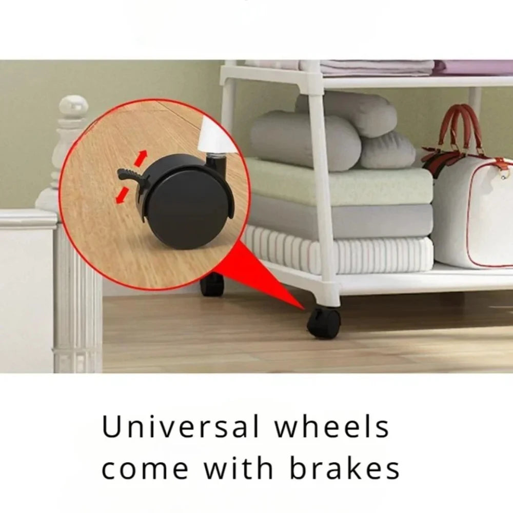 Portability Coat and Hat Rack with Wheels Floor Stand Multi-layer Storage Rack Large Capacity Space Saving Hanging Clothes Stand