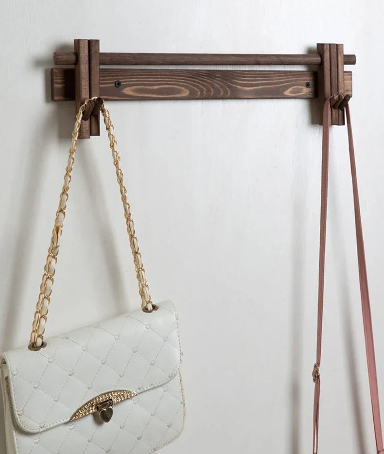 New Solid Wood Hanging Coat Rack Movable Hooks Coat Rack EntryCoat Hooks No Punch Entrance Entrance Log Coat Rack Hanging Wall