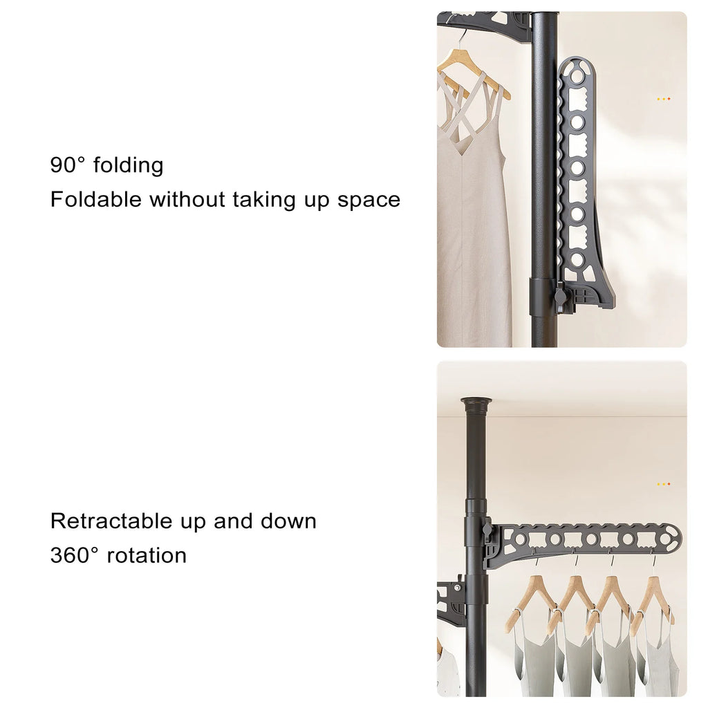 Floor Coat Hanger High Temperature Proof Floor To Ceiling Coat Rack 360 Degree Rotating with 5 Adjustable Arms for Laundry Room