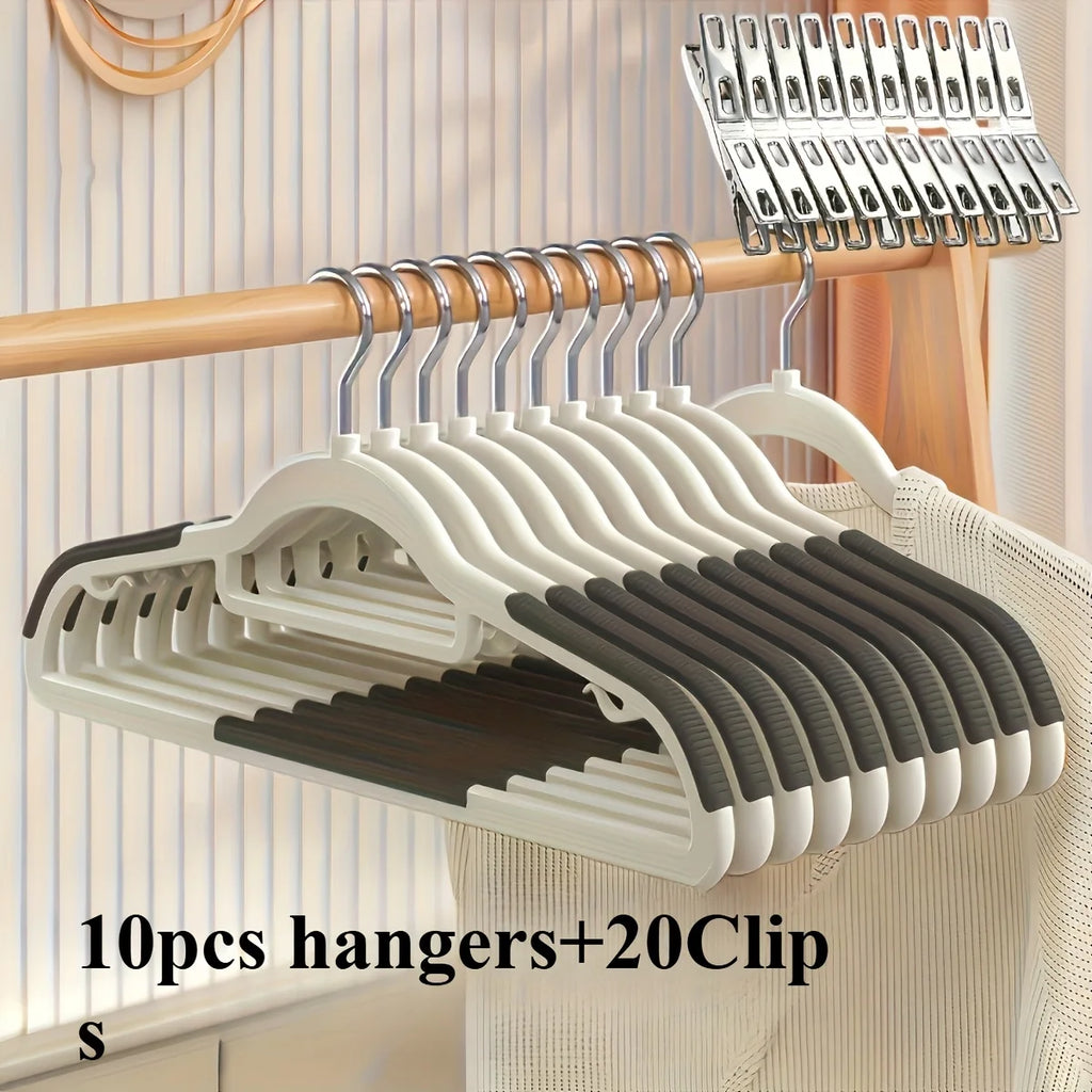 30pcs Anti Slip Hangers Set with 20 Clips, Heavy Duty Velvet Clothing Hangers for Wardrobe, Multiple Colors