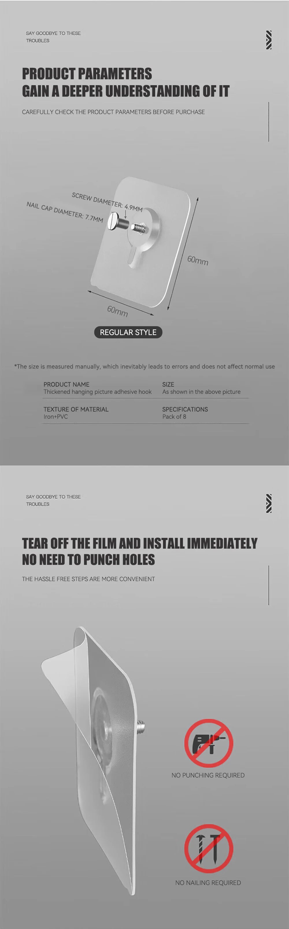 Self-adhesive Hook for Picture Super Strong Wall Hook Without Piercing Punch-free Picture Frame Holder Bathroom Kitchen Storage