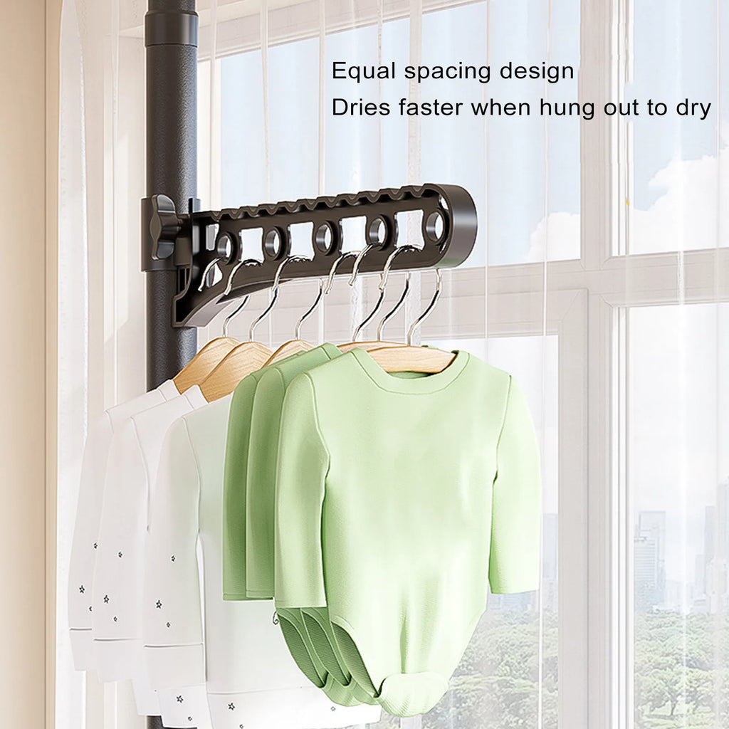Floor Coat Hanger High Temperature Proof Floor To Ceiling Coat Rack 360 Degree Rotating with 5 Adjustable Arms for Laundry Room