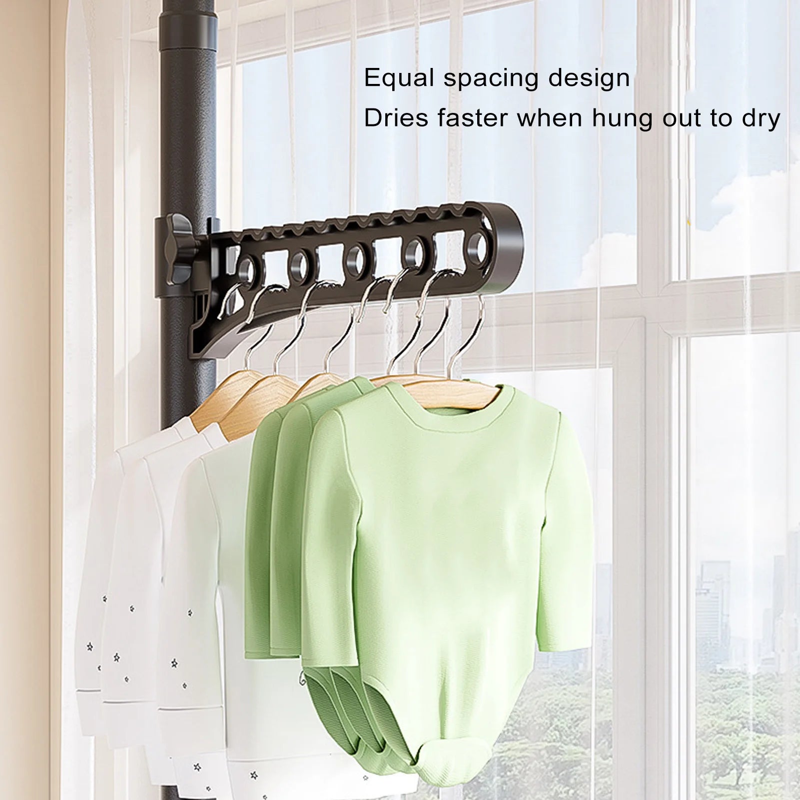 Floor Coat Hanger High Temperature Proof Floor To Ceiling Coat Rack 360 Degree Rotating with 5 Adjustable Arms for Laundry Room