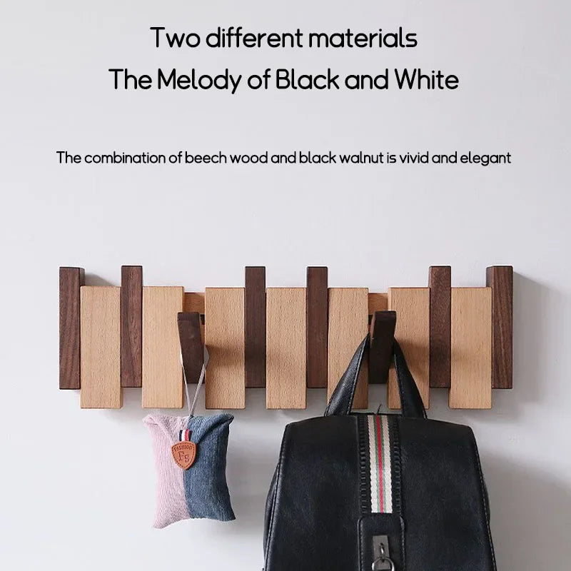 Wall Mounted Black Walnut Coat Rack Creative Hanging Hat Key Bags Holder Doorway Entrance Cloak Rack Home Decor Furniture