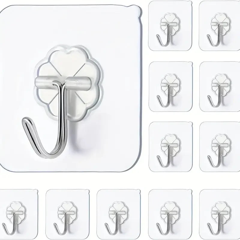 5/50pcs Transparent Stainless Steel Strong Self Adhesive Hooks Key Storage Hanger for Kitchen Bathroom Door Wall Multi-Function