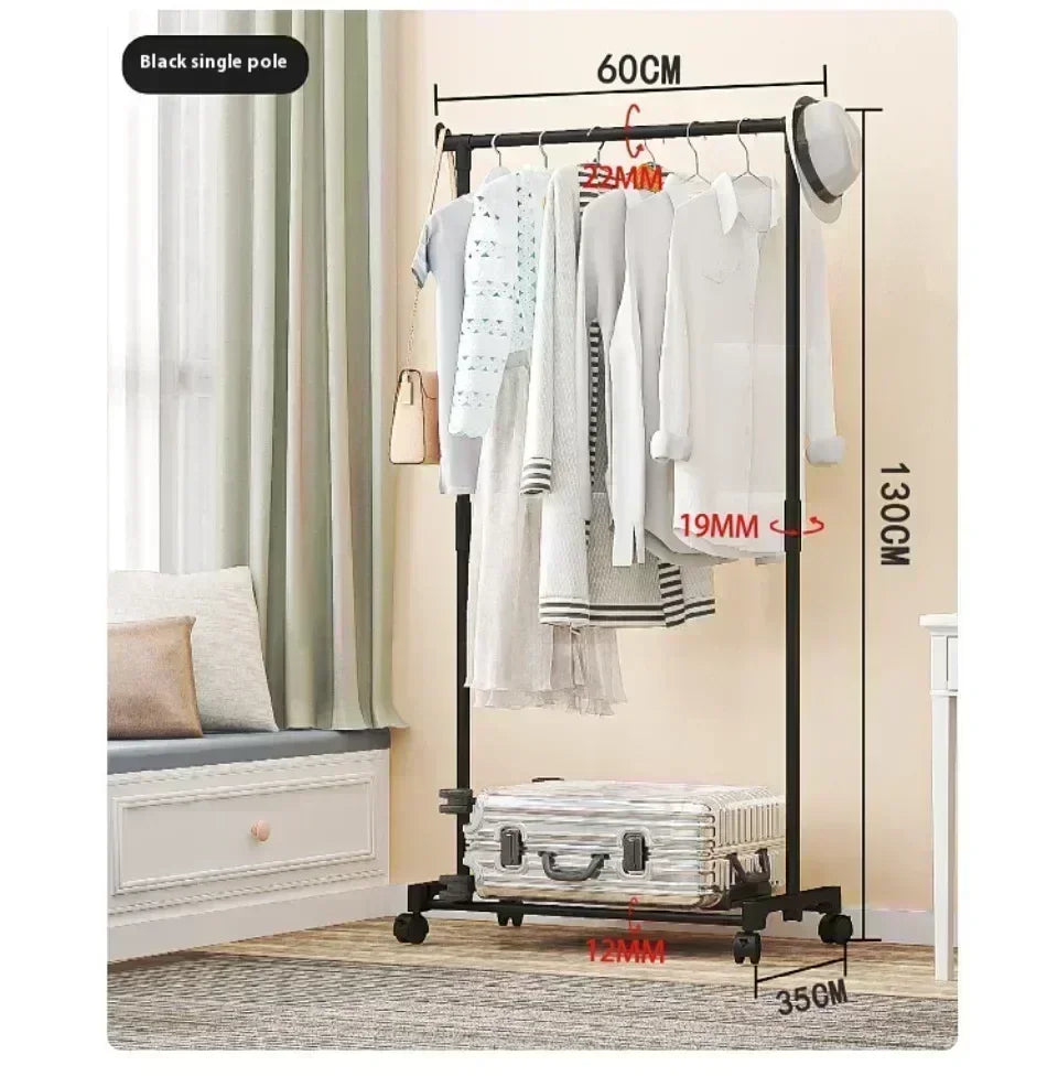 Simple shoe and hat integrated storage rack single double rod with wheel drying rack multi-layer storage coat rack