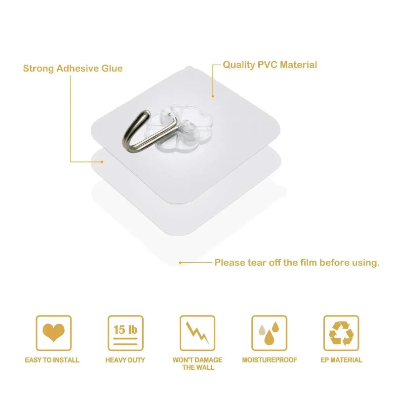 10/20 Sets Transparent Multipurpose Adhesive Hooks with 10kg Load Capacity for Bathroom Hook Kitchen and Decoration