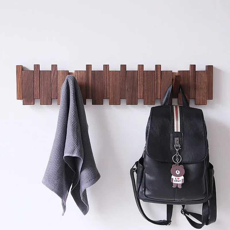 Wall Mounted Black Walnut Coat Rack Creative Hanging Hat Key Bags Holder Doorway Entrance Cloak Rack Home Decor Furniture