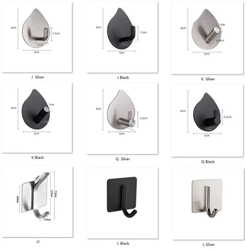 Bathroom Towel Hooks Self-adhesive Stainless Steel Hook Rack Wall Hanger For Hanging Outdoor Shower Bathroom Accessories