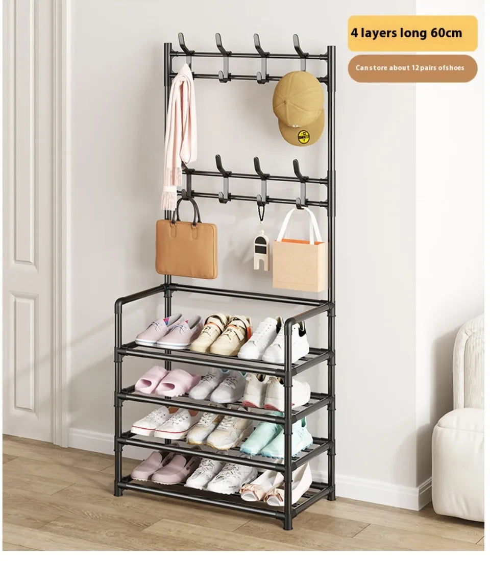 2025 Coat Shoe Rack Organizer Doorway DIY Hat And Shoes Shelf with Hooks Multipurpose Simple Metal Storage Rack Clothes Hanger