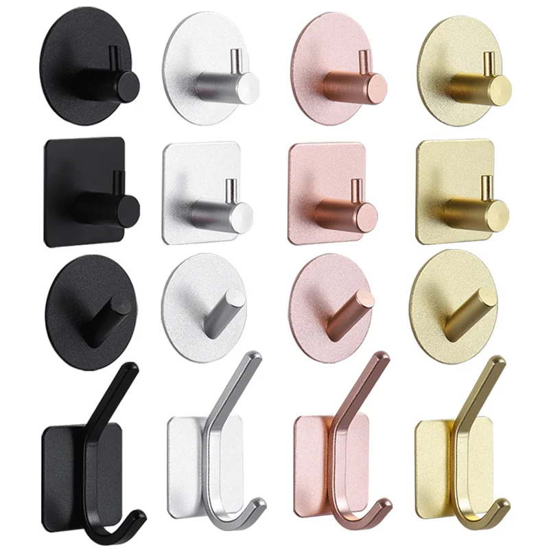 Self-adhesive Bathroom Hook Towels Rack Wall Stickers Steel Hooks For Wall Glue Adhesive Hanger Robe Shower Accessories