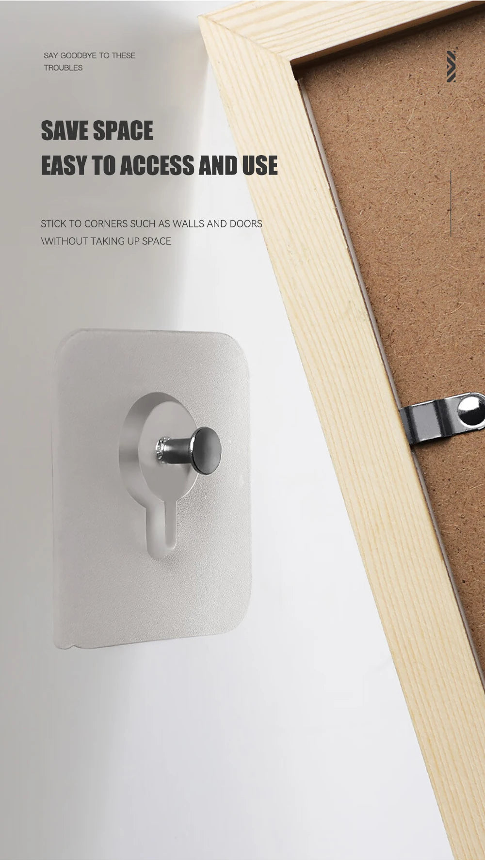 Self-adhesive Hook for Picture Super Strong Wall Hook Without Piercing Punch-free Picture Frame Holder Bathroom Kitchen Storage