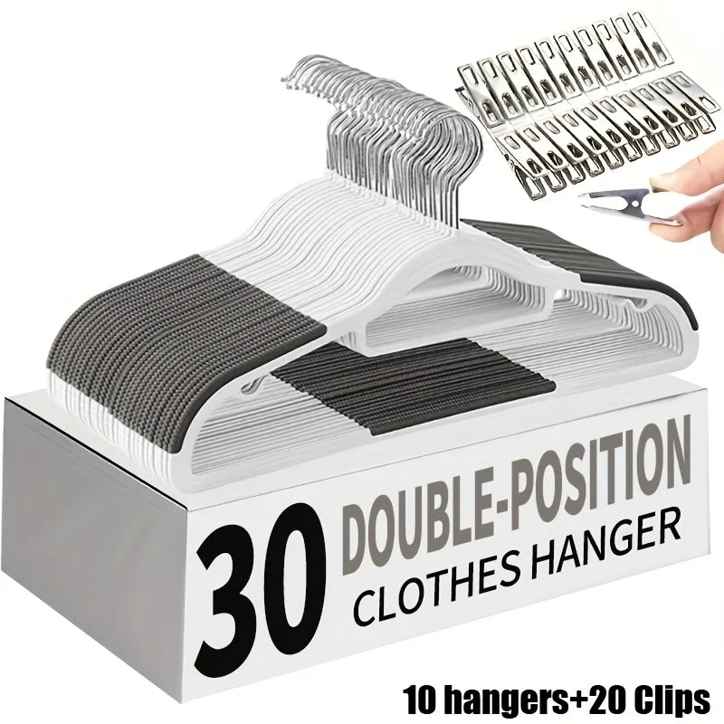 30pcs Anti Slip Hangers Set with 20 Clips, Heavy Duty Velvet Clothing Hangers for Wardrobe, Multiple Colors