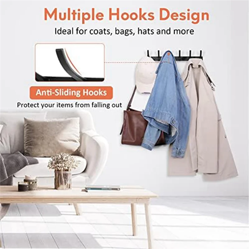 Coat Rack Wall Mount, Entryway Coat Hooks Wall Mounted,Coat, Towel And Purse(5) Easy To Use