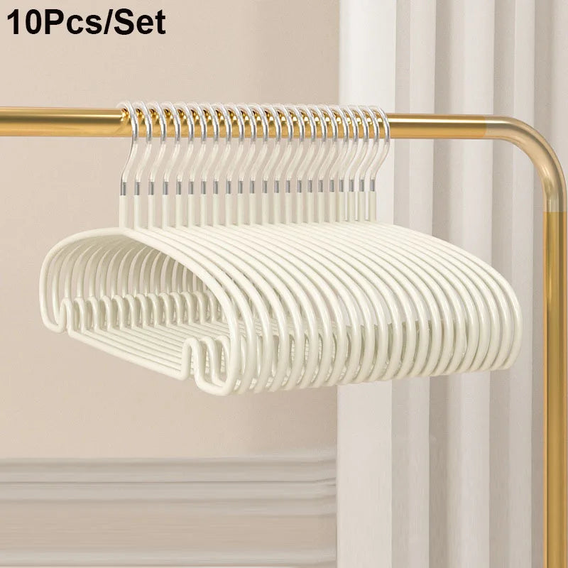 10pcs Non-Slip No Trace Hanger Coated Metal Clothes Hangers Thicken Suit Coat Shirt Jacket Hanging Hanger with Round Notches