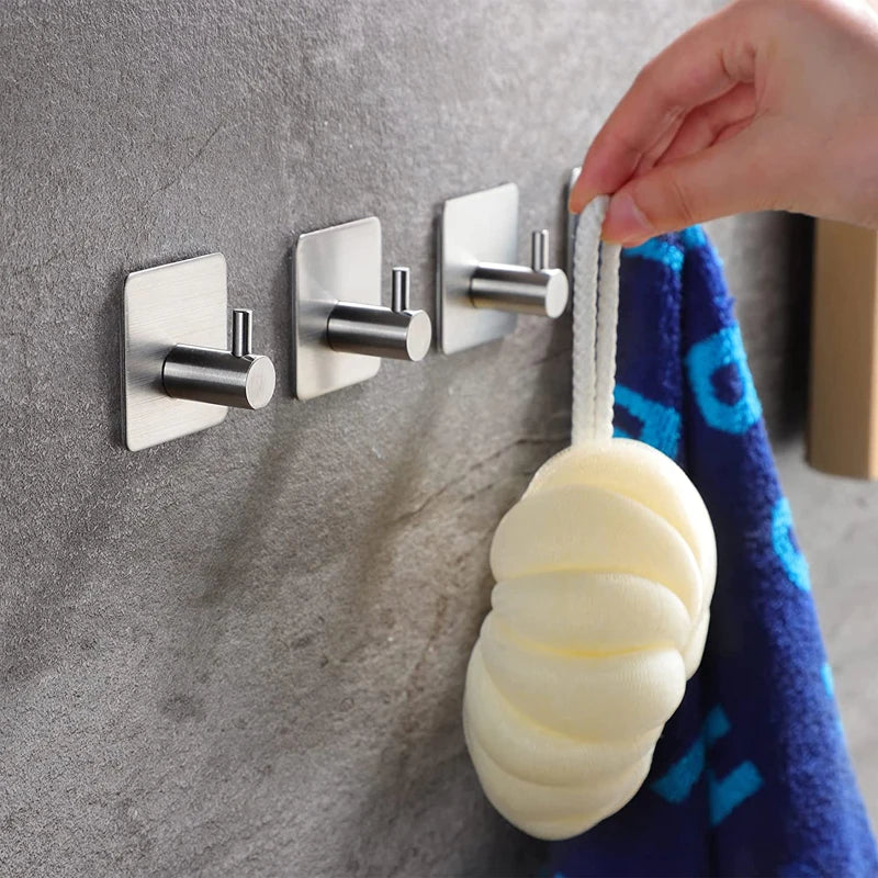 Self-adhesive Bathroom Hook Towels Rack Wall Stickers Steel Hooks For Wall Glue Adhesive Hanger Robe Shower Accessories