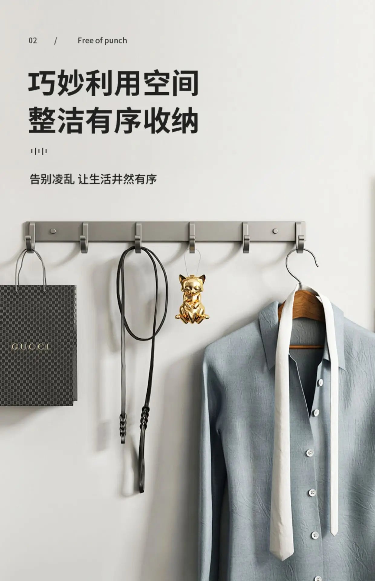 Modern Minimalist Kitchen Space Aluminum Coater Hook Hook Wardrobe Wall Mounted Row Hook Hook Clothes Coat Hook Bathroom