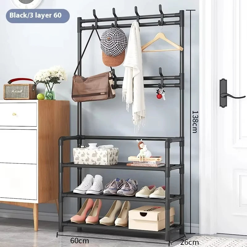 2025 Coat Shoe Rack Organizer Doorway DIY Hat And Shoes Shelf with Hooks Multipurpose Simple Metal Storage Rack Clothes Hanger