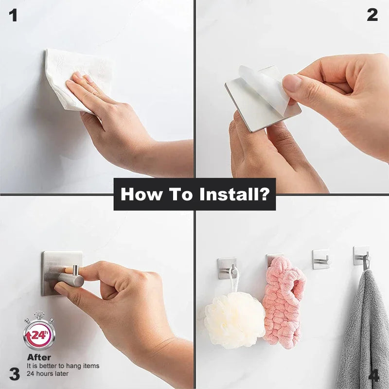 Bathroom Towel Hooks Self-adhesive Stainless Steel Hook Rack Wall Hanger For Hanging Outdoor Shower Bathroom Accessories