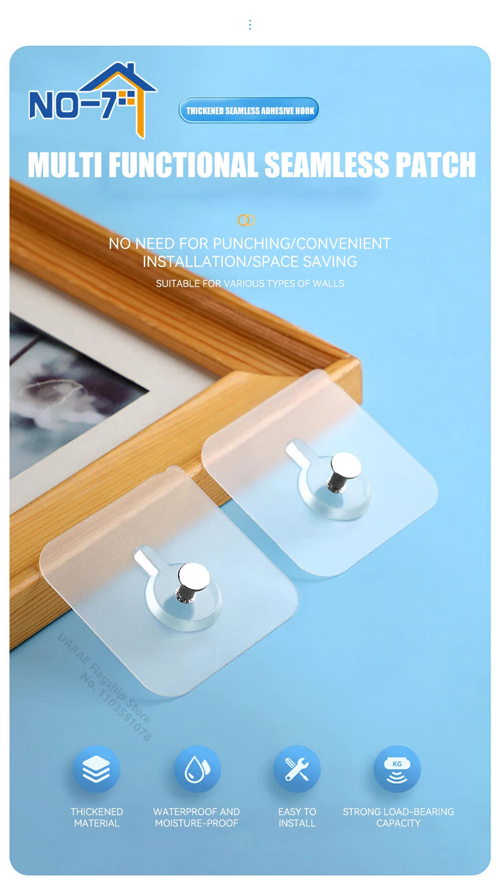 Self-adhesive Hook for Picture Super Strong Wall Hook Without Piercing Punch-free Picture Frame Holder Bathroom Kitchen Storage