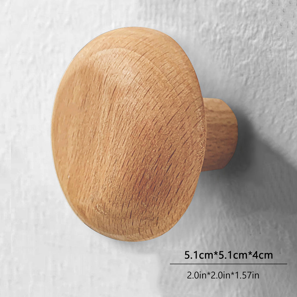 Scandinavian Solid Wood Handle Clothes Hook Coat Hook Wall-mounted Hook Punch-free Door Clothes Hanger Pebble Shape Cabinet Door