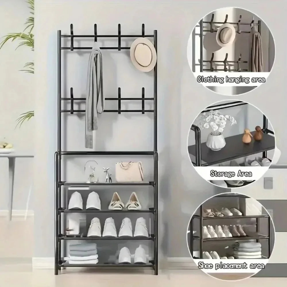 2025 Coat Shoe Rack Organizer Doorway DIY Hat And Shoes Shelf with Hooks Multipurpose Simple Metal Storage Rack Clothes Hanger